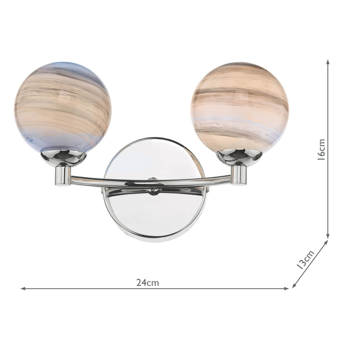 Izzy 2 Light Wall Light Polished Chrome With Planet Style Glass
