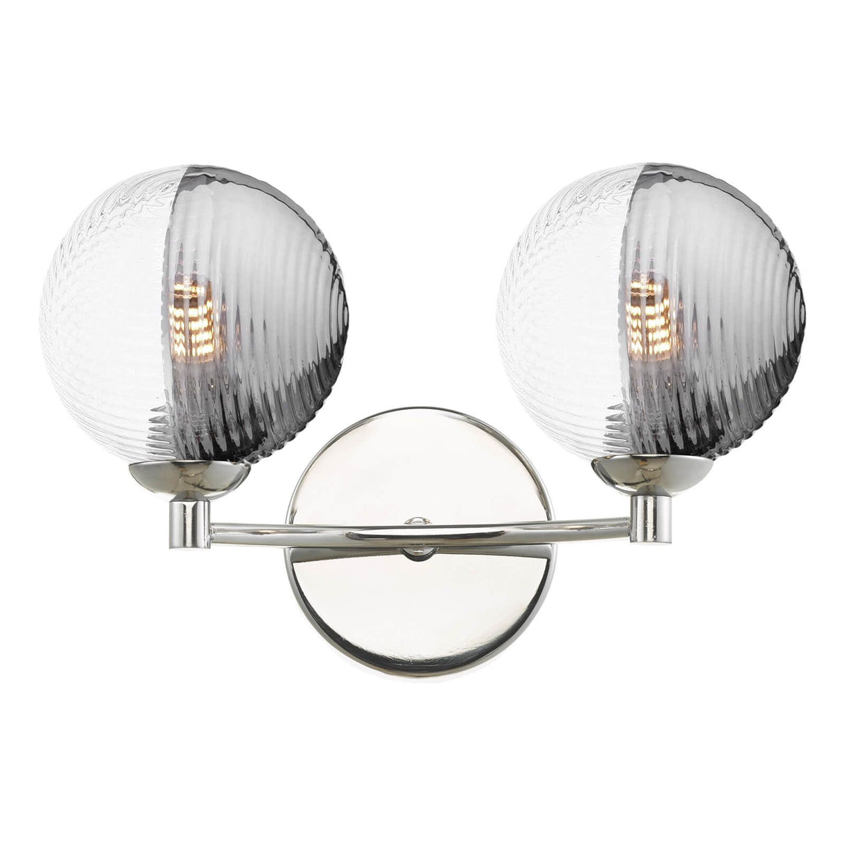 Izzy 2 Light Wall Light Polished Chrome With Smoked/Clear Ribbed Glass