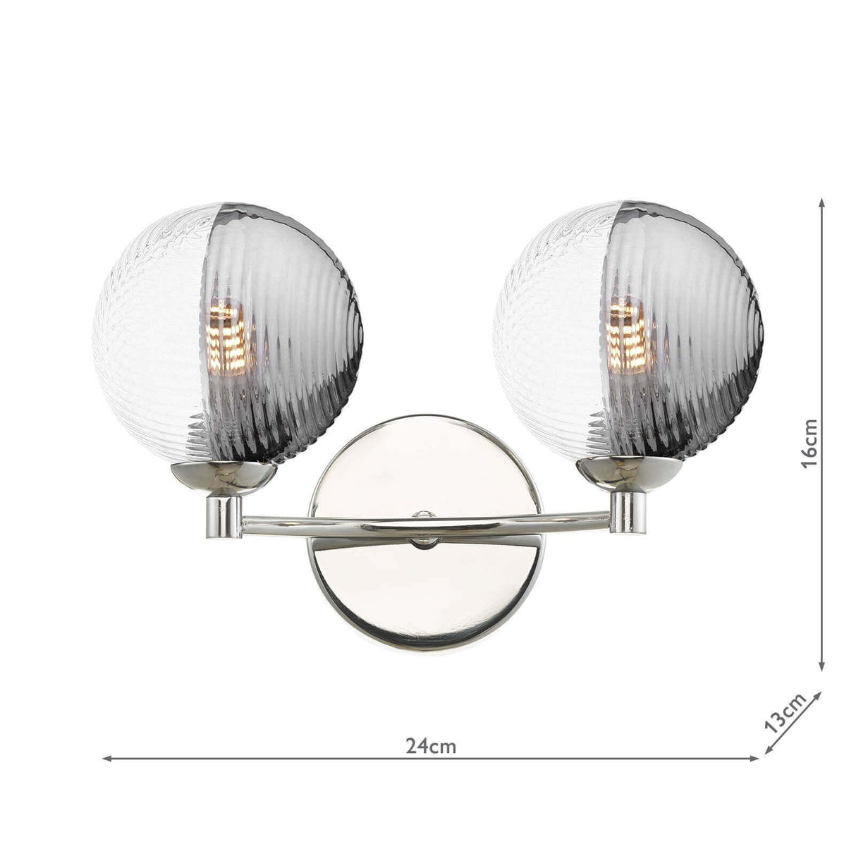 Izzy 2 Light Wall Light Polished Chrome With Smoked/Clear Ribbed Glass