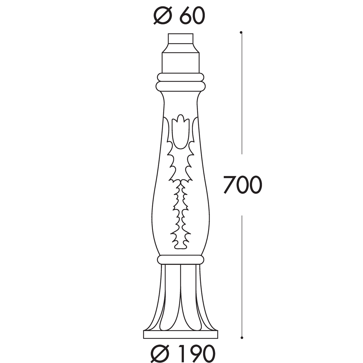 Iafet Post w/o door 700mm  Black (60mm spigot)