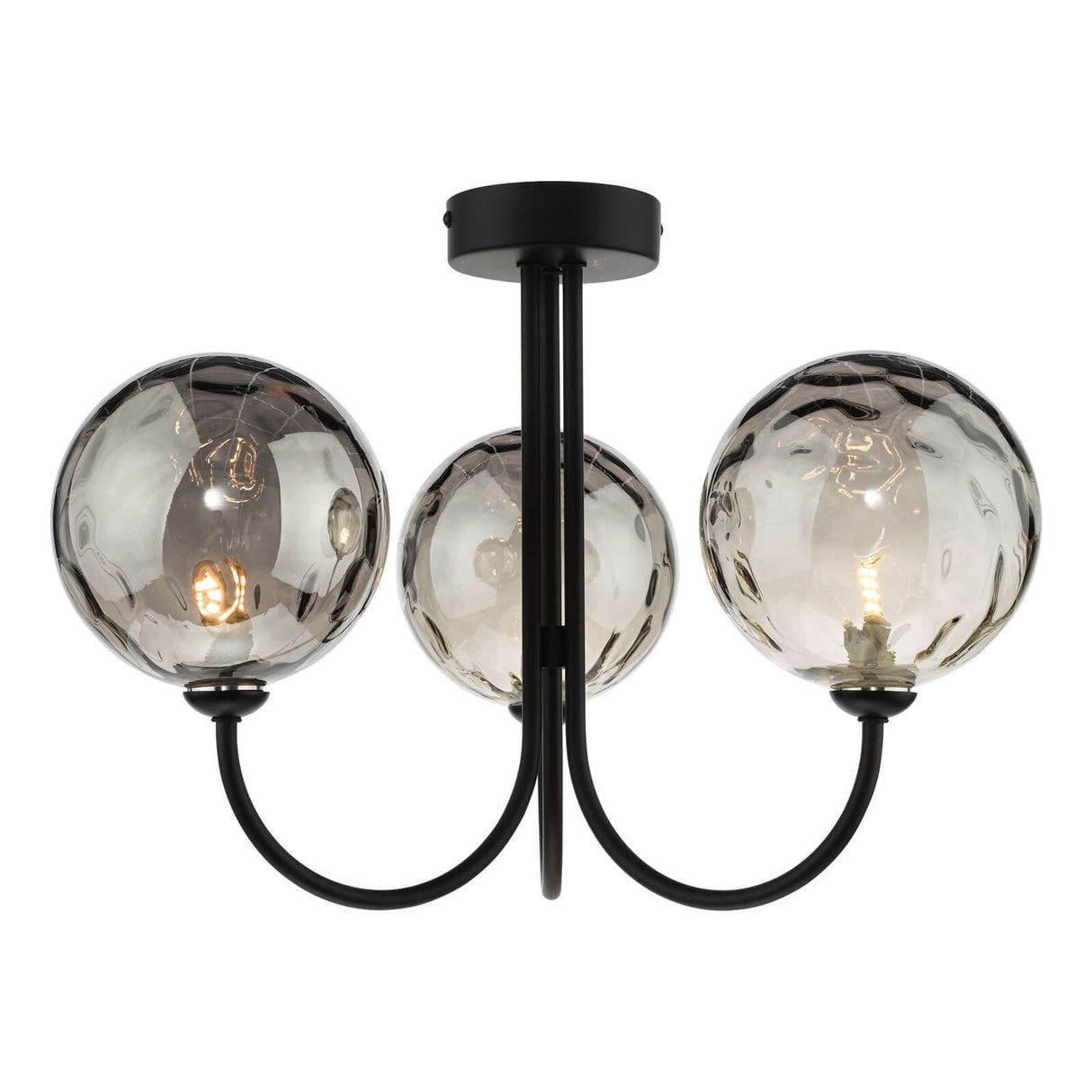 Jared 3 Light Semi Flush Matt Black With Smoked Dimpled Glass