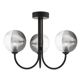 Jared 3 Light Semi Flush Matt Black With Smoked/Clear Ribbed Glass