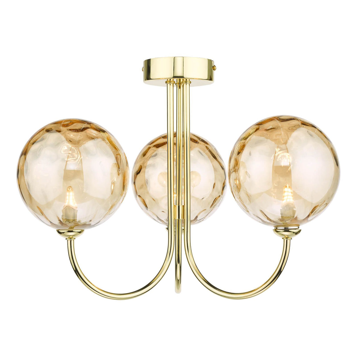 Jared 3 Light Semi Flush Polished Gold With Amber Dimpled Glass