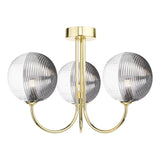 Jared 3 Light Semi Flush Polished Gold With Smoked/Clear Ribbed Glass