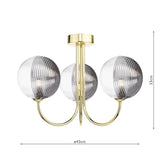 Jared 3 Light Semi Flush Polished Gold With Smoked/Clear Ribbed Glass