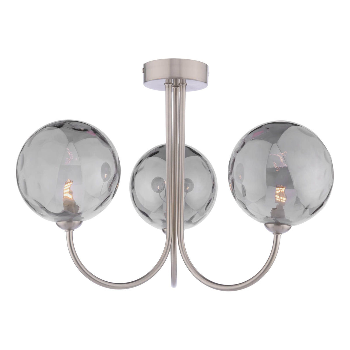 Jared 3 Light Semi-Flush Satin Nickel With Smoked Dimpled Glass