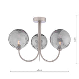 Jared 3 Light Semi-Flush Satin Nickel With Smoked Dimpled Glass