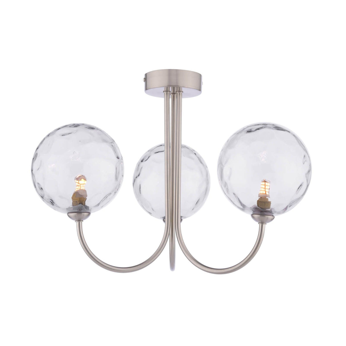 Jared 3 Light Semi-Flush Satin Nickel With Clear Dimpled Glass