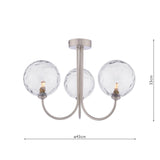 Jared 3 Light Semi-Flush Satin Nickel With Clear Dimpled Glass
