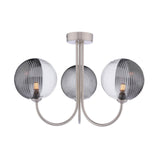 Jared 3 Light Semi-Flush Satin Nickel With Smoked/Clear Ribbed Glass