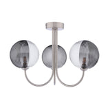 Jared 3 Light Semi-Flush Satin Nickel With Smoked/Clear Ribbed Glass