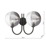 Jared 2 Light Wall Light Matt Black With Smoked/Clear Ribbed Glass