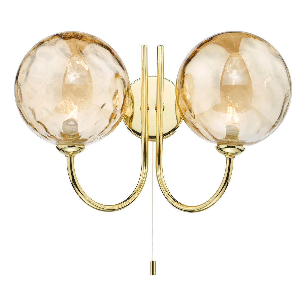 Jared 2 Light Wall Light Polished Gold With Amber Dimpled Glass