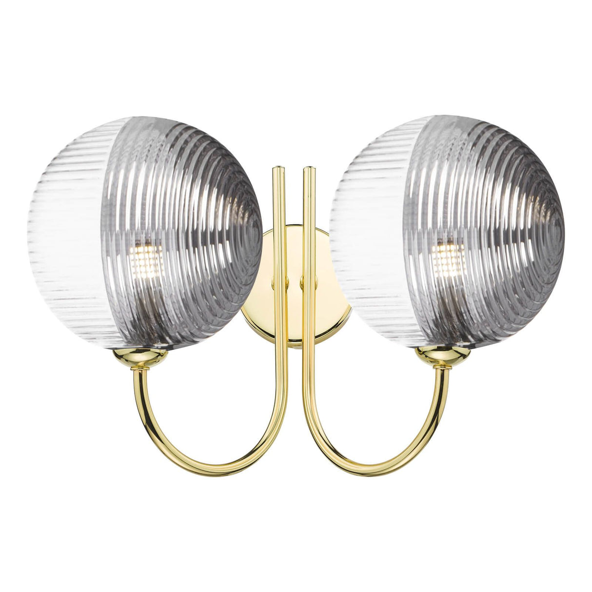 Jared 2 Light Wall Light Polished Gold With Smoked/Clear Ribbed Glass