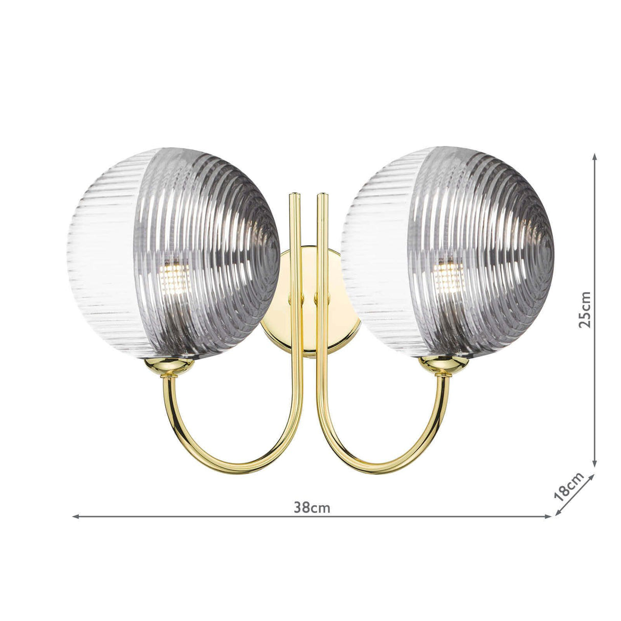 Jared 2 Light Wall Light Polished Gold With Smoked/Clear Ribbed Glass