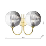 Jared 2 Light Wall Light Polished Gold With Smoked/Clear Ribbed Glass