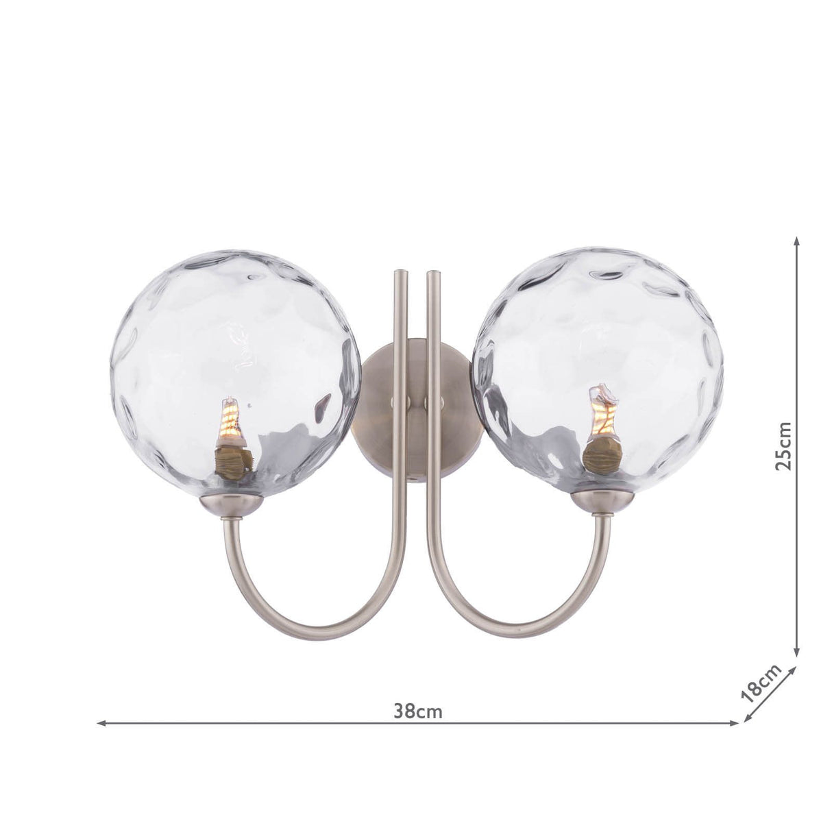 Jared 2 Light Wall Light Satin Nickel With Clear Dimpled Glass
