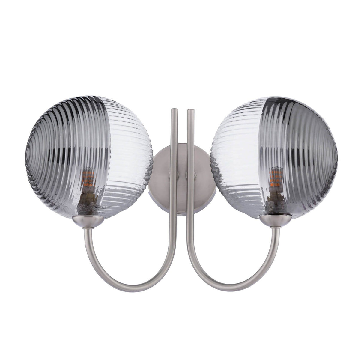 Jared 2 Light Wall Light Satin Nickel With Smoked/Clear Ribbed Glass