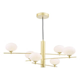Jasper 6 Light Pendant Satin Gold and Opal Glass