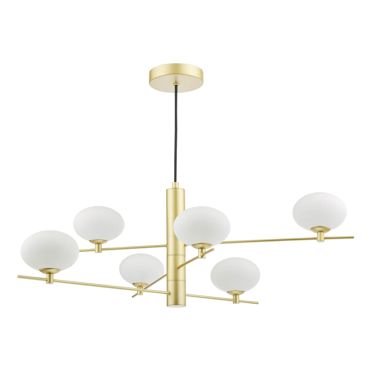 Jasper 6 Light Pendant Satin Gold and Opal Glass