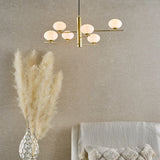 Jasper 6 Light Pendant Satin Gold and Opal Glass