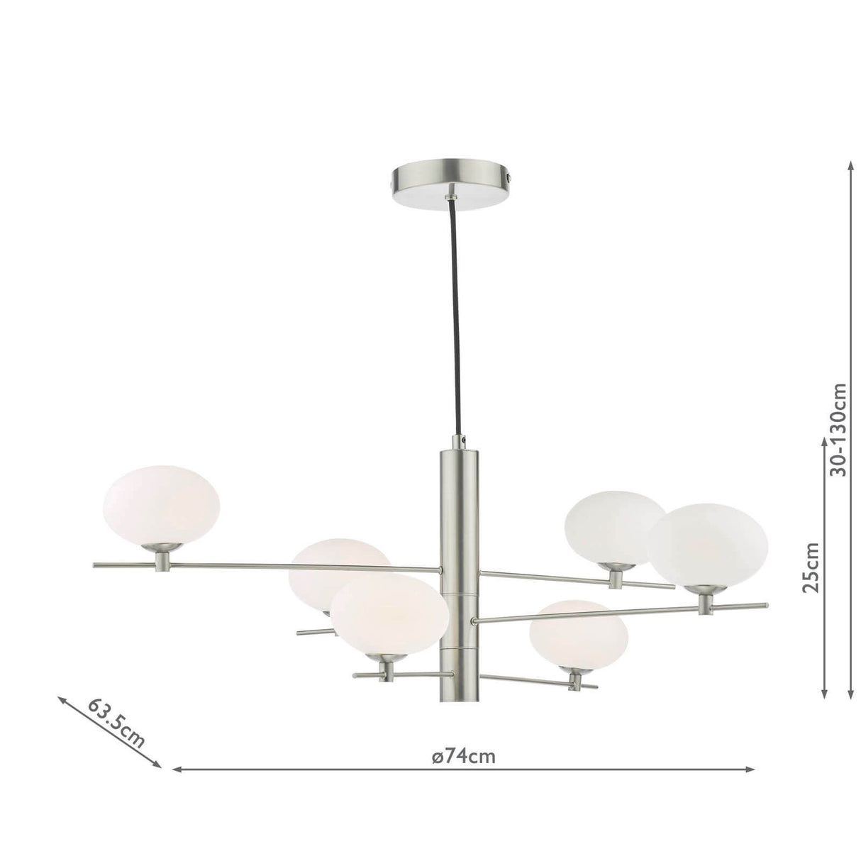 Jasper 6 Light Pendant Satin Nickel and Opal Glass