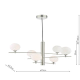 Jasper 6 Light Pendant Satin Nickel and Opal Glass
