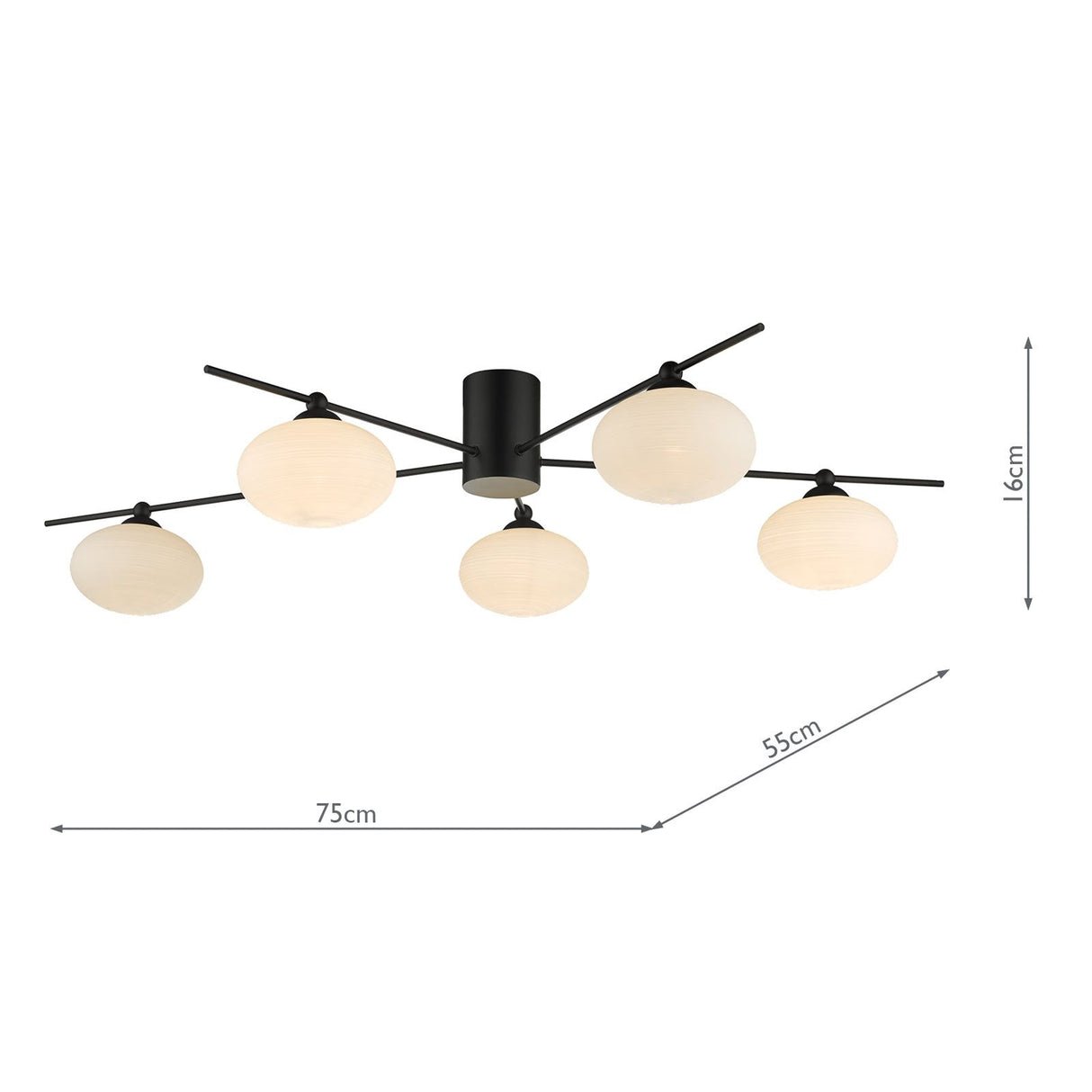 Jasper 5lt Semi Flush Matt Black Opal Glass