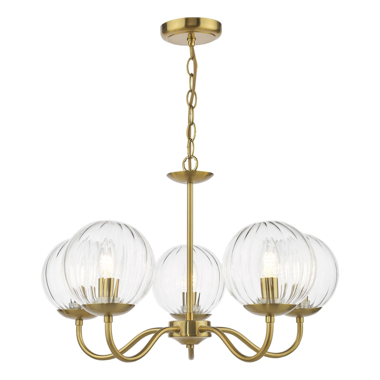 Jocelyn 5 Light Armed Pendant Natural Brass and Glass
