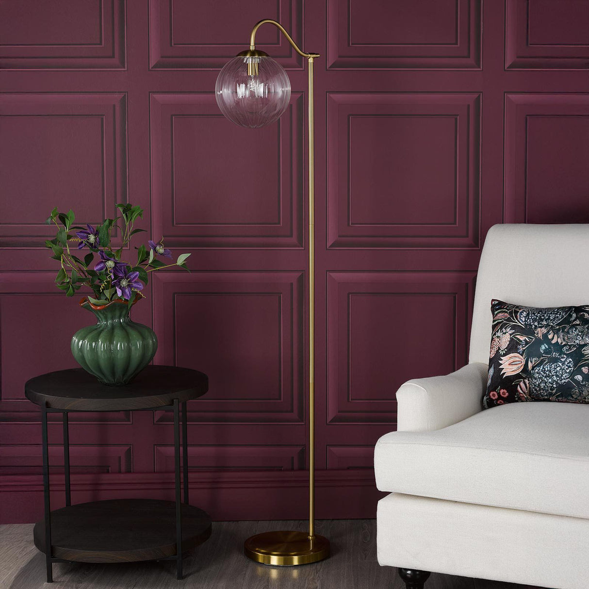 Jocelyn Floor Lamp Natural Brass and Glass