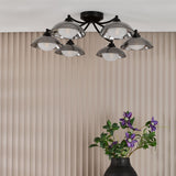 Kadience 6 Light Semi-Flush Satin Black and Smoked Glass