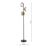 Kadience 3 Light Floor Lamp Satin Black and Smoked Glass