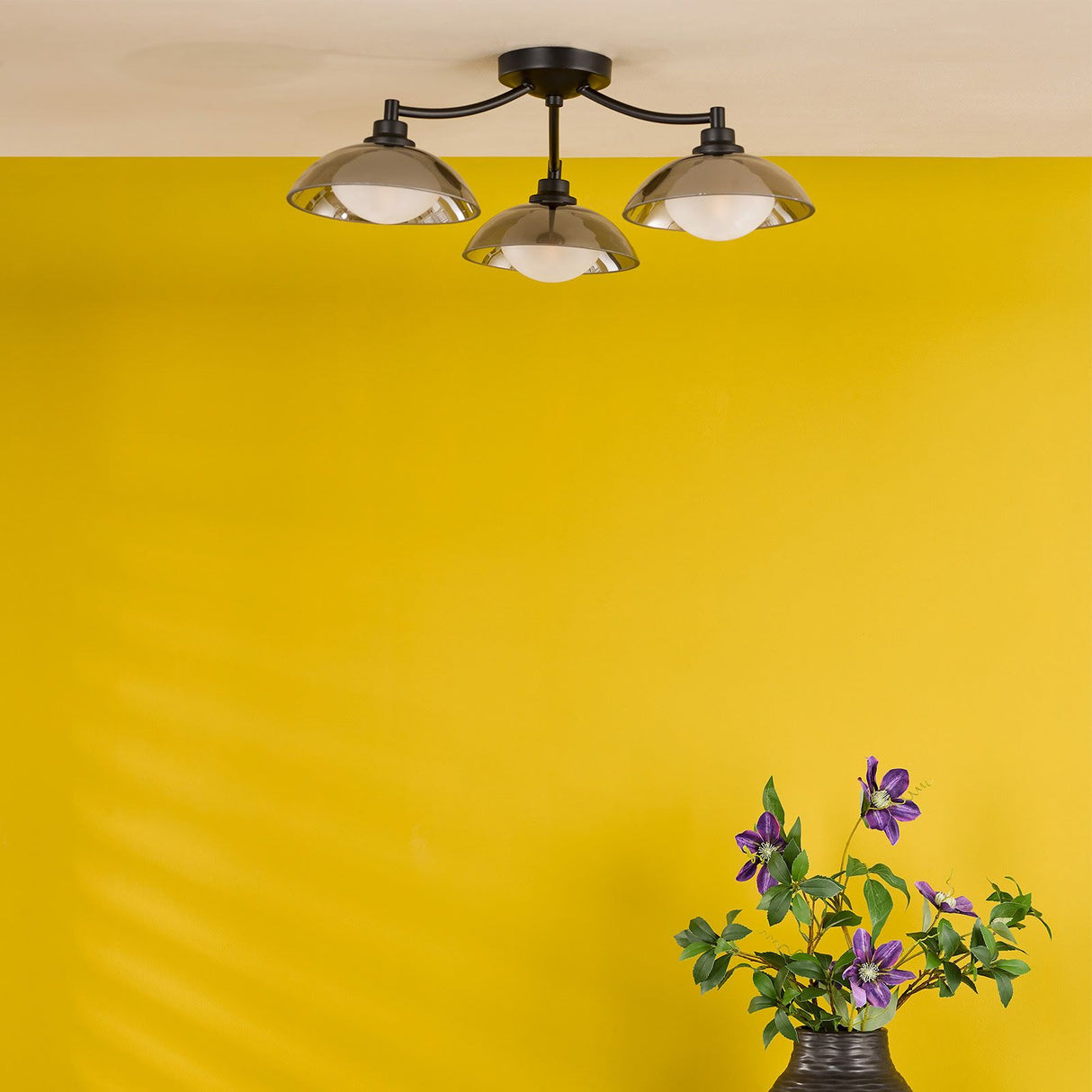 Kadience 3 Light Semi-Flush Satin Black and Smoked Glass