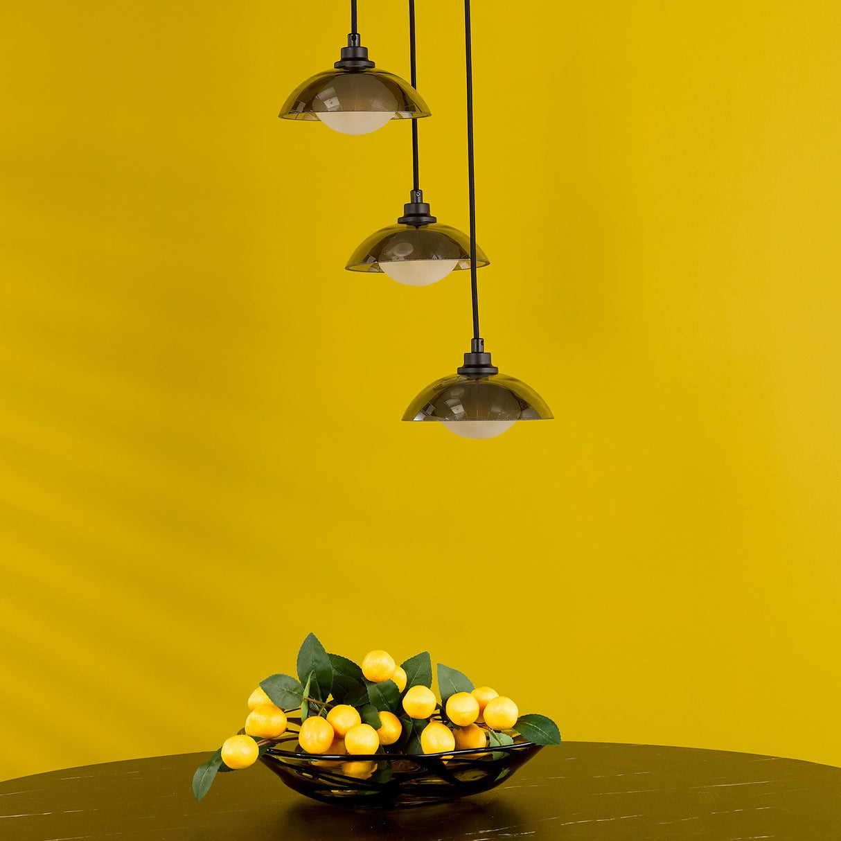 Kadience 3 Light Cluster Pendant Satin Black and Smoked Glass