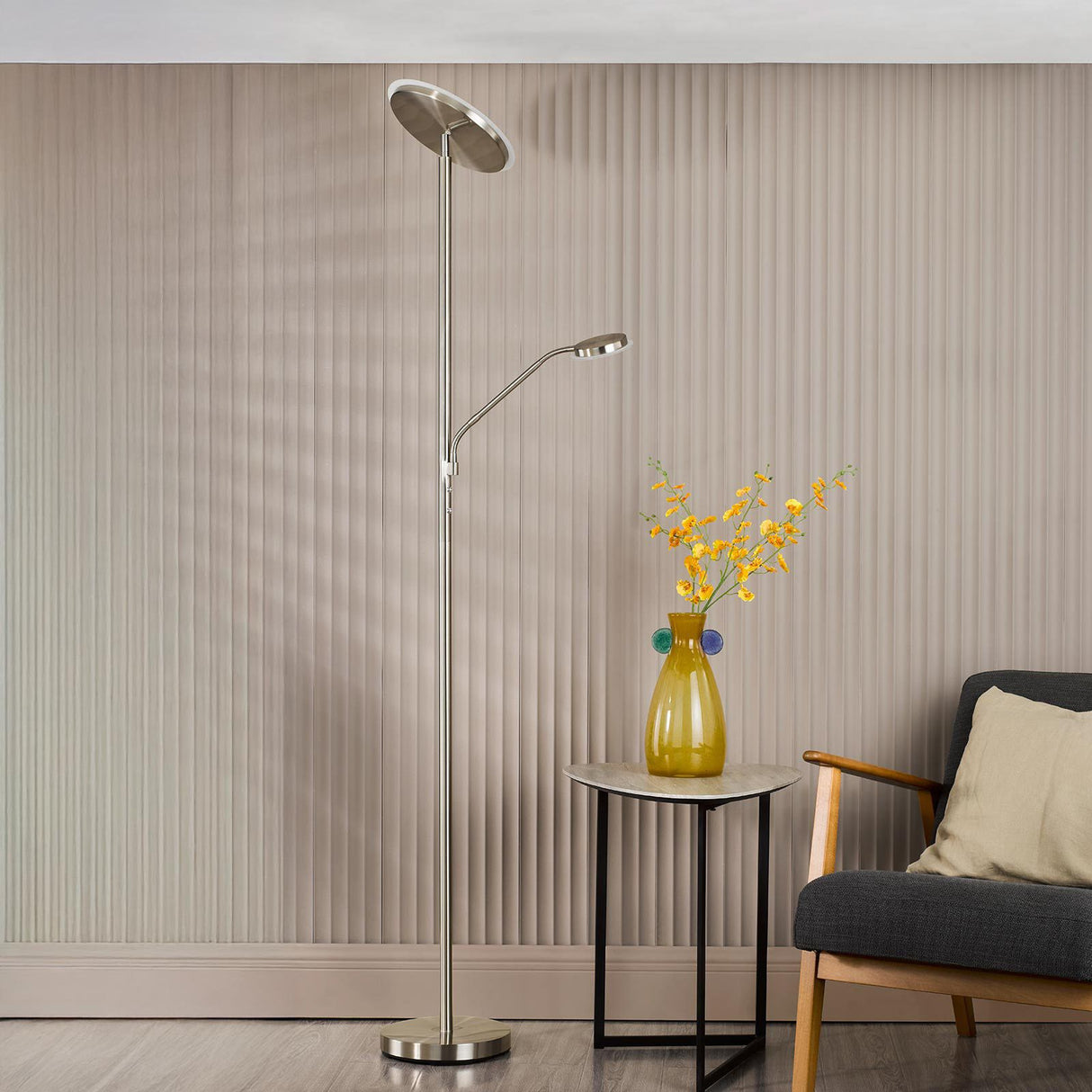 Kamika Mother & Child Floor Lamp Satin Chrome LED