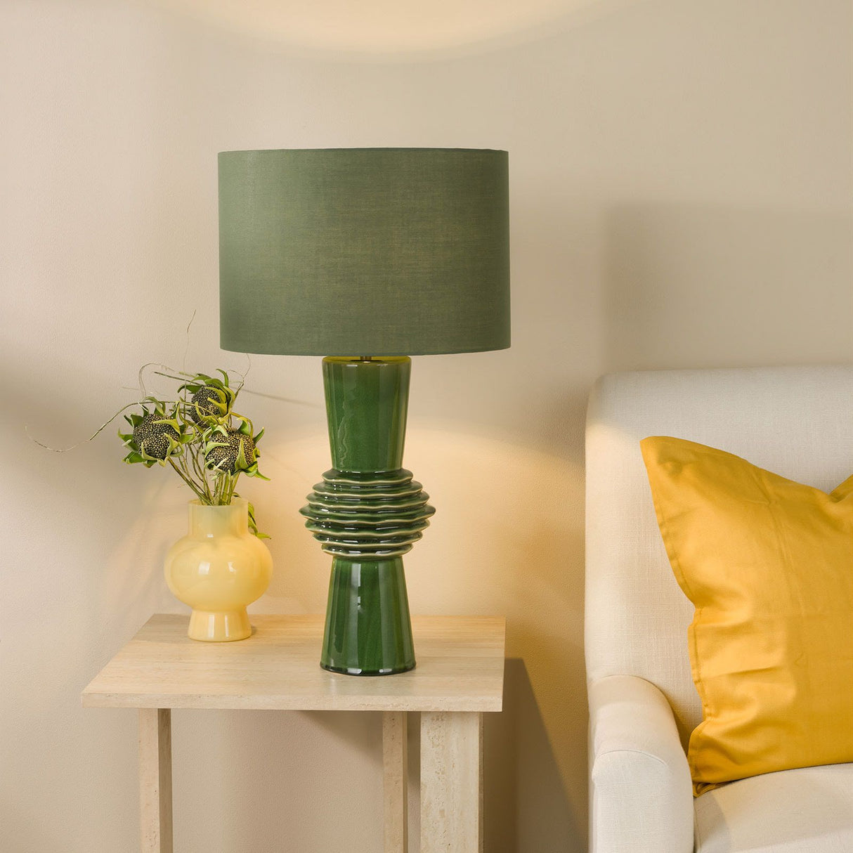 Lagle Table Lamp Green and Antique Brass With Shade