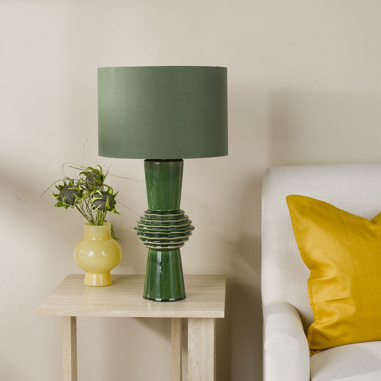 Lagle Table Lamp Green and Antique Brass With Shade