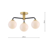 Lainey 3 Light Semi-Flush Matt Black and Antique Brass With Opal Glass