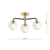 Lainey 3 Light Semi-Flush Matt Black and Antique Brass With Twisted Glass