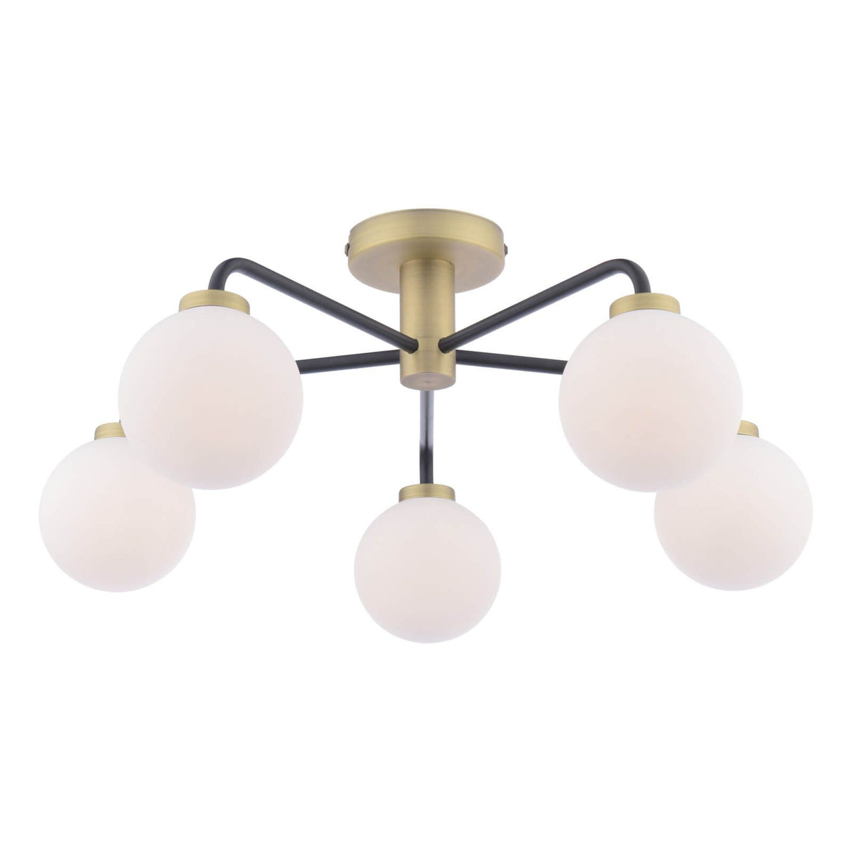 Lainey 5 Light Semi-Flush Matt Black and Antique Brass With Opal Glass