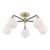 Lainey 5 Light Semi-Flush Matt Black and Antique Brass With Opal Glass