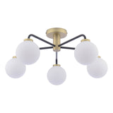 Lainey 5 Light Semi-Flush Matt Black and Antique Brass With Opal Glass