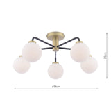 Lainey 5 Light Semi-Flush Matt Black and Antique Brass With Opal Glass