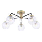 Lainey 5 Light Semi-Flush Matt Black and Antique Brass With Twisted Glass