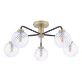 Lainey 5 Light Semi-Flush Matt Black and Antique Brass With Twisted Glass