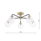 Lainey 5 Light Semi-Flush Matt Black and Antique Brass With Twisted Glass