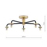 Lainey 5 Light Semi-Flush Matt Black and Antique Brass Frame Only