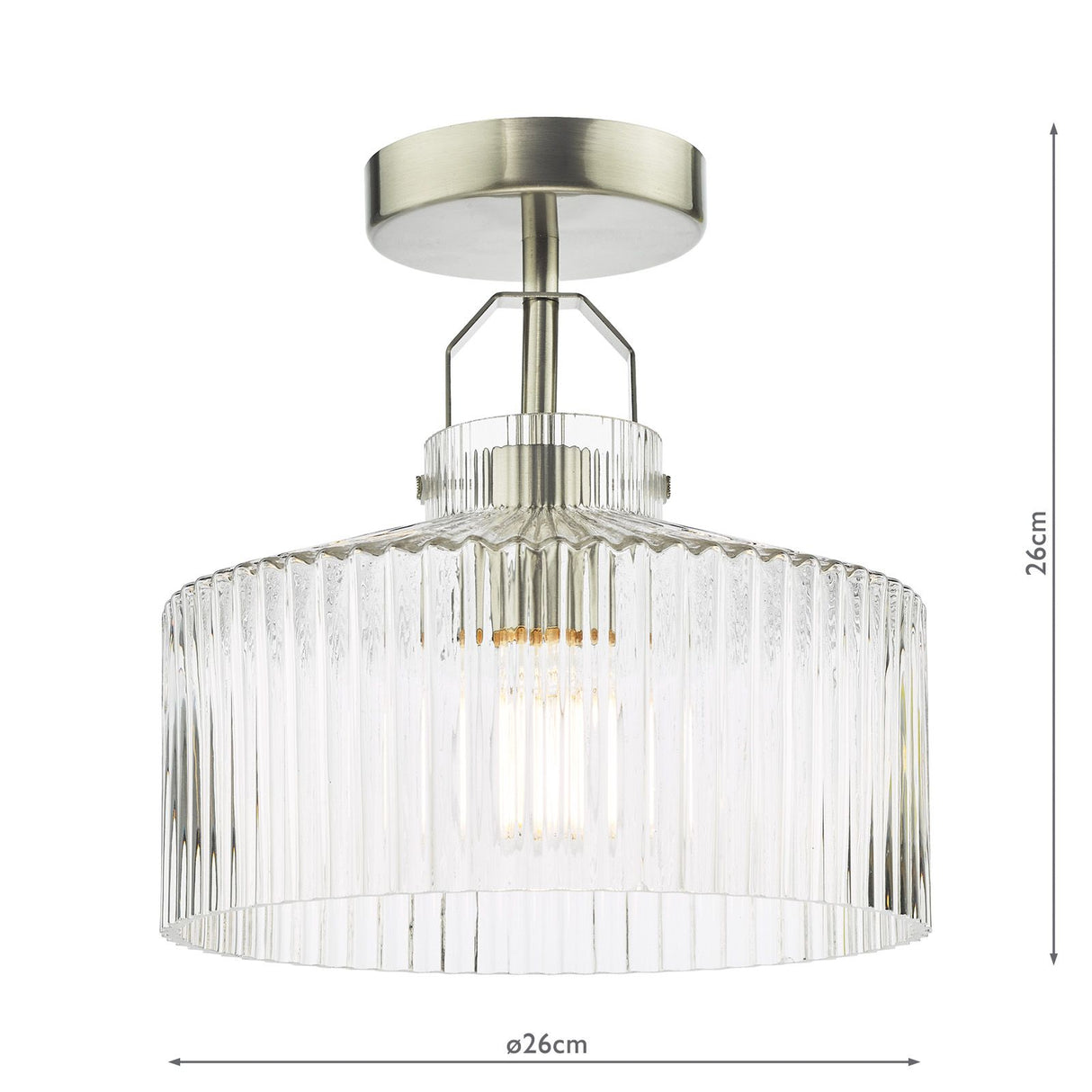 Lenka Semi-Flush Satin Nickel and Ribbed Glass