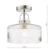 Lenka Semi-Flush Satin Nickel and Ribbed Glass