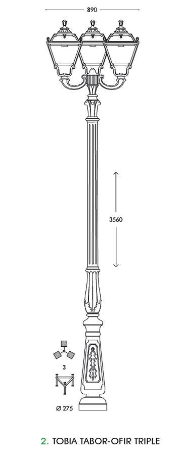 Tobia Tabor Ofir 3L E27 (No Lamp) Assembled, Classic Post Lantern, Black/Clear